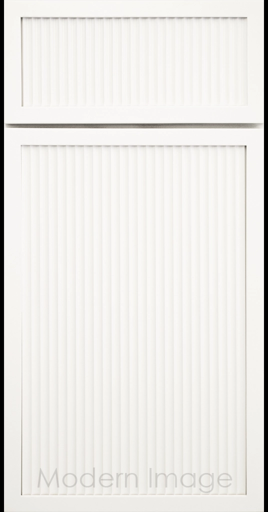 Vanilla-Matte Arcadia Cove Cabinet Door featuring a Narrow Frame and Fluted Center Panel.